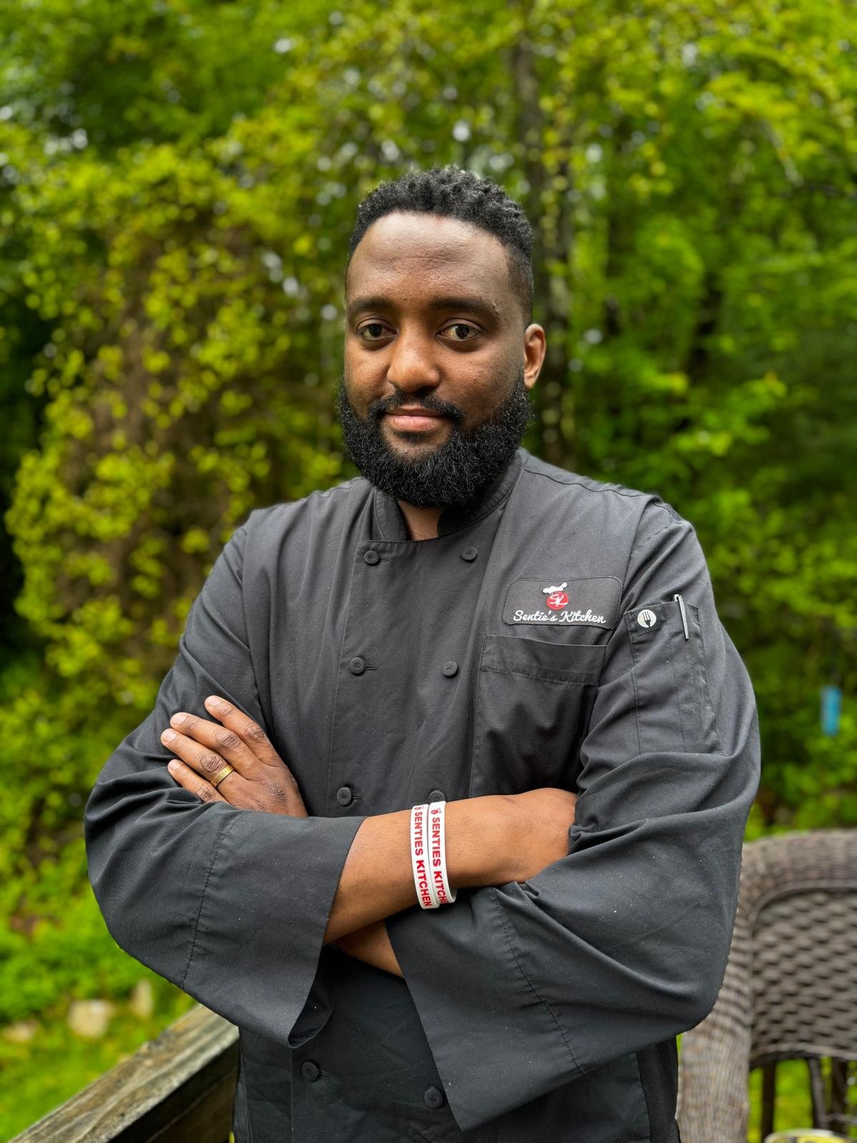 Chef Sentie Kironde in the kitchen